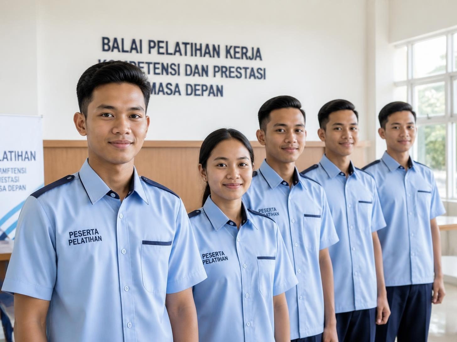 Peserta berbaris mengenakan seragam.